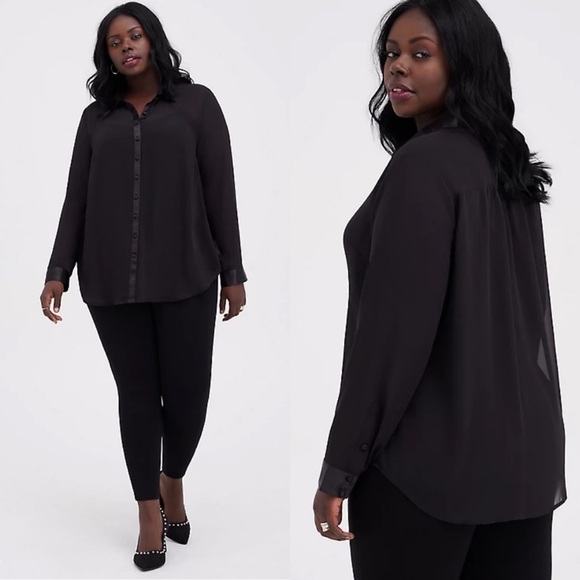 🆕 NEW TORRID 1x TUNIC BLOUSE - CHIFFON BLACK - Picture 2 of 6